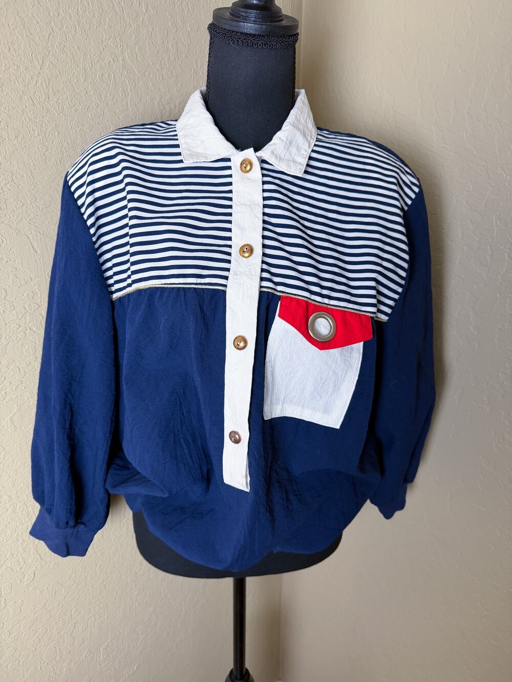Susan Christopher California Womens M Navy Stripe Colorblock Windbreaker Jacket